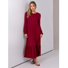 image:imageANRABESS Womens Long Sleeve Crewneck Tiered A Line Midi Dress  Soft Lightweight Breathable Loose Flowy Dress with Slit Pockets Fall Casual Outfit for Work Beach TravelBurgundy