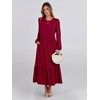 image:imageANRABESS Womens Long Sleeve Crewneck Tiered A Line Midi Dress  Soft Lightweight Breathable Loose Flowy Dress with Slit Pockets Fall Casual Outfit for Work Beach TravelBurgundy