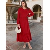 image:imageANRABESS Womens Long Sleeve Crewneck Tiered A Line Midi Dress  Soft Lightweight Breathable Loose Flowy Dress with Slit Pockets Fall Casual Outfit for Work Beach TravelRed