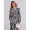 image:imageANRABESS Womens Long Sleeve Crewneck Tiered A Line Midi Dress  Soft Lightweight Breathable Loose Flowy Dress with Slit Pockets Fall Casual Outfit for Work Beach TravelFloral Blue Purple