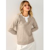 image:imageANRABESS Womens Long Sleeve Lightweight Pullover Sweaters  2 in 1 Fake Layer Crew Neck Soft Skin Friendly Button Sweater Tops Business Casual Office Daily Knit Outfit for Fall WinterAlmond