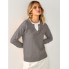 image:imageANRABESS Womens Long Sleeve Lightweight Pullover Sweaters  2 in 1 Fake Layer Crew Neck Soft Skin Friendly Button Sweater Tops Business Casual Office Daily Knit Outfit for Fall WinterGrey Khak