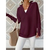 image:imageANRABESS Womens Long Sleeve Quarter Zip Sweater  V Neck Collared Thumb HolesSoft Ribbed Knit Pullover Topwith LeggingsWork Business CasualTravelFall Spring TransitionWine Red