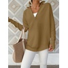image:imageANRABESS Womens Long Sleeve Quarter Zip Sweater  V Neck Collared Thumb HolesSoft Ribbed Knit Pullover Topwith LeggingsWork Business CasualTravelFall Spring TransitionBrown