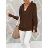 image:imageANRABESS Womens Long Sleeve Quarter Zip Sweater  V Neck Collared Thumb HolesSoft Ribbed Knit Pullover Topwith LeggingsWork Business CasualTravelFall Spring TransitionCoffee