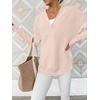 image:imageANRABESS Womens Long Sleeve Quarter Zip Sweater  V Neck Collared Thumb HolesSoft Ribbed Knit Pullover Topwith LeggingsWork Business CasualTravelFall Spring TransitionAlmond