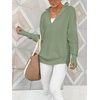 image:imageANRABESS Womens Long Sleeve Quarter Zip Sweater  V Neck Collared Thumb HolesSoft Ribbed Knit Pullover Topwith LeggingsWork Business CasualTravelFall Spring TransitionLight Green