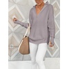 image:imageANRABESS Womens Long Sleeve Quarter Zip Sweater  V Neck Collared Thumb HolesSoft Ribbed Knit Pullover Topwith LeggingsWork Business CasualTravelFall Spring TransitionGray Apricot