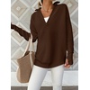 image:imageANRABESS Womens Long Sleeve Quarter Zip Sweater  V Neck Collared Thumb HolesSoft Ribbed Knit Pullover Topwith LeggingsWork Business CasualTravelFall Spring TransitionCoffee
