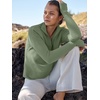 image:imageANRABESS Womens Long Sleeve Quarter Zip Sweater  V Neck Collared Thumb HolesSoft Ribbed Knit Pullover Topwith LeggingsWork Business CasualTravelFall Spring TransitionLight Green