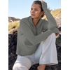 image:imageANRABESS Womens Long Sleeve Quarter Zip Sweater  V Neck Collared Thumb HolesSoft Ribbed Knit Pullover Topwith LeggingsWork Business CasualTravelFall Spring TransitionArmy Green