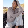image:imageANRABESS Womens Long Sleeve Quarter Zip Sweater  V Neck Collared Thumb HolesSoft Ribbed Knit Pullover Topwith LeggingsWork Business CasualTravelFall Spring TransitionGray Apricot