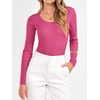 image:imageANRABESS Womens Long Sleeve Scalloped Scoop Neck Sweater  Soft Comfy Ribbed Knit TopCute Slim Fitted ShirtsWorkampEveryday WearWarm Layering ClothingFall Spring Casual OutfitsHot Pink