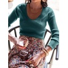 image:imageANRABESS Womens Long Sleeve Scalloped Scoop Neck Sweater  Soft Comfy Ribbed Knit TopCute Slim Fitted ShirtsWorkampEveryday WearWarm Layering ClothingFall Spring Casual OutfitsDark Green