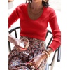 image:imageANRABESS Womens Long Sleeve Scalloped Scoop Neck Sweater  Soft Comfy Ribbed Knit TopCute Slim Fitted ShirtsWorkampEveryday WearWarm Layering ClothingFall Spring Casual OutfitsRed