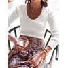 image:imageANRABESS Womens Long Sleeve Scalloped Scoop Neck Sweater  Soft Comfy Ribbed Knit TopCute Slim Fitted ShirtsWorkampEveryday WearWarm Layering ClothingFall Spring Casual OutfitsWhite