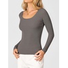 image:imageANRABESS Womens Long Sleeve Scalloped Scoop Neck Sweater  Soft Comfy Ribbed Knit TopCute Slim Fitted ShirtsWorkampEveryday WearWarm Layering ClothingFall Spring Casual OutfitsGrey Khaki