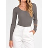 image:imageANRABESS Womens Long Sleeve Scalloped Scoop Neck Sweater  Soft Comfy Ribbed Knit TopCute Slim Fitted ShirtsWorkampEveryday WearWarm Layering ClothingFall Spring Casual OutfitsGrey Khaki