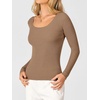 image:imageANRABESS Womens Long Sleeve Scalloped Scoop Neck Sweater  Soft Comfy Ribbed Knit TopCute Slim Fitted ShirtsWorkampEveryday WearWarm Layering ClothingFall Spring Casual OutfitsLight Camel