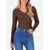 image:imageANRABESS Womens Long Sleeve Shirts V Neck Ribbed Knit Slim Fit Lightweight Sweater 2026 Fall Dressy Casual Travel Work TopsBrown