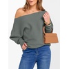 image:imageANRABESS Womens Off Shoulder Sweaters 2026 Fall Long Batwing Sleeve Loose Fit Knit Tops Casual Pullovers JumpersGrey Green