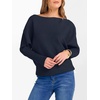 image:imageANRABESS Womens Off Shoulder Sweaters 2026 Fall Long Batwing Sleeve Loose Fit Knit Tops Casual Pullovers JumpersNavy Blue