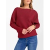 image:imageANRABESS Womens Off Shoulder Sweaters 2026 Fall Long Batwing Sleeve Loose Fit Knit Tops Casual Pullovers JumpersRed