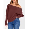 image:imageANRABESS Womens Off Shoulder Sweaters 2026 Fall Long Batwing Sleeve Loose Fit Knit Tops Casual Pullovers JumpersRust