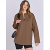 image:imageANRABESS Womens Oversized Hoodie Quarter Zip Sweatshirts 2026 Fall Winter Tunic Pullover Top Trendy Teen Girls Preppy ClothesBrown