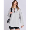 image:imageANRABESS Womens Oversized Hoodie Quarter Zip Sweatshirts 2026 Fall Winter Tunic Pullover Top Trendy Teen Girls Preppy ClothesLight Grey