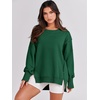 image:imageANRABESS Womens Oversized Sweatshirts Crew Neck Long Sleeve Shirts Casual Loose Slit 2026 Fall Outfits Y2K Teen Girls ClothesDeep Green