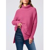 image:imageANRABESS Womens Oversized Turtleneck Batwing Sleeve Spilt Casual Loose Knit Tunic Pullover Sweater Tops 2026 Fall OutfitsHot Pink