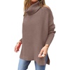 image:imageANRABESS Womens Oversized Turtleneck Batwing Sleeve Spilt Casual Loose Knit Tunic Pullover Sweater Tops 2026 Fall OutfitsLight Brown