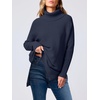 image:imageANRABESS Womens Oversized Turtleneck Batwing Sleeve Spilt Casual Loose Knit Tunic Pullover Sweater Tops 2026 Fall OutfitsNavy Blue