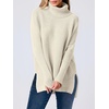 image:imageANRABESS Womens Oversized Turtleneck Batwing Sleeve Spilt Casual Loose Knit Tunic Pullover Sweater Tops 2026 Fall OutfitsParchment Apricot