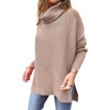 image:imageANRABESS Womens Oversized Turtleneck Batwing Sleeve Spilt Casual Loose Knit Tunic Pullover Sweater Tops 2026 Fall OutfitsPeach Brown Khaki
