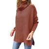 image:imageANRABESS Womens Oversized Turtleneck Batwing Sleeve Spilt Casual Loose Knit Tunic Pullover Sweater Tops 2026 Fall OutfitsRust