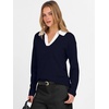image:imageANRABESS Womens Polo V Neck Long Sleeve Sweaters Lightweight Dressy Casual Business Basic Knit Pullover Top 2026 Fall OutfitsNavy White