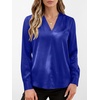 image:imageANRABESS Womens Satin V Neck Long Sleeve Blouse Shirts  Silky Soft TopPleated Ruched ShouldersBusiness Casual Work Office OutfitsDressy ElegantFall Spring Transition ClothesRoyal Blue
