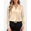 image:imageANRABESS Womens Satin V Neck Long Sleeve Blouse Shirts  Silky Soft TopPleated Ruched ShouldersBusiness Casual Work Office OutfitsDressy ElegantFall Spring Transition ClothesBeige