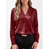image:imageANRABESS Womens Satin V Neck Long Sleeve Blouse Shirts  Silky Soft TopPleated Ruched ShouldersBusiness Casual Work Office OutfitsDressy ElegantFall Spring Transition ClothesDeep Red