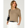 image:imageANRABESS Womens Short Sleeve Crewneck Sweater Crop Top 2026 Fall Fashion  Soft Stretchy Breathable Pullover Cropped Loose Fit Chunky Knit Drop Shoulder Casual Lounge School amp Travel OutfitsKhaki