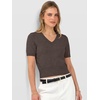image:imageANRABESS Womens Short Sleeve Sweaters Cropped V Neck Business Casual Lightweight Sweater Tops Summer Spring Clothes 2026Brown