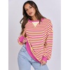 image:imageANRABESS Womens Striped Oversized Sweatshirts Crew Neck Long Sleeve Shirts Soft Color Block Pullover Top Fashion ClothingHot Pink Yellow