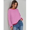 image:imageANRABESS Womens Striped Sweaters Long Sleeve Top Crewneck Color Block Casual Loose Knitted Pullover Shirts 2026 Fall OutfitsRed White Pink