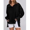 image:imageANRABESS Womens Sweatshirts Oversized Casual Loose Button Up Henley Pullover Top High Low Split 2026 Fall Fashion OutfitsBlack