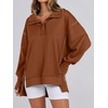image:imageANRABESS Womens Sweatshirts Oversized Casual Loose Button Up Henley Pullover Top High Low Split 2026 Fall Fashion OutfitsBrown