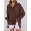 image:imageANRABESS Womens Sweatshirts Oversized Casual Loose Button Up Henley Pullover Top High Low Split 2026 Fall Fashion OutfitsCoffee