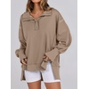 image:imageANRABESS Womens Sweatshirts Oversized Casual Loose Button Up Henley Pullover Top High Low Split 2026 Fall Fashion OutfitsKhaki