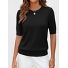 image:imageANRABESS Wool Blend Short Sleeve Sweaters for Women  Lightweight Soft knit Pullover Crew Neck Half Sleeve Work Business Casual Outfits Summer Spring Fall ShirtsBlack